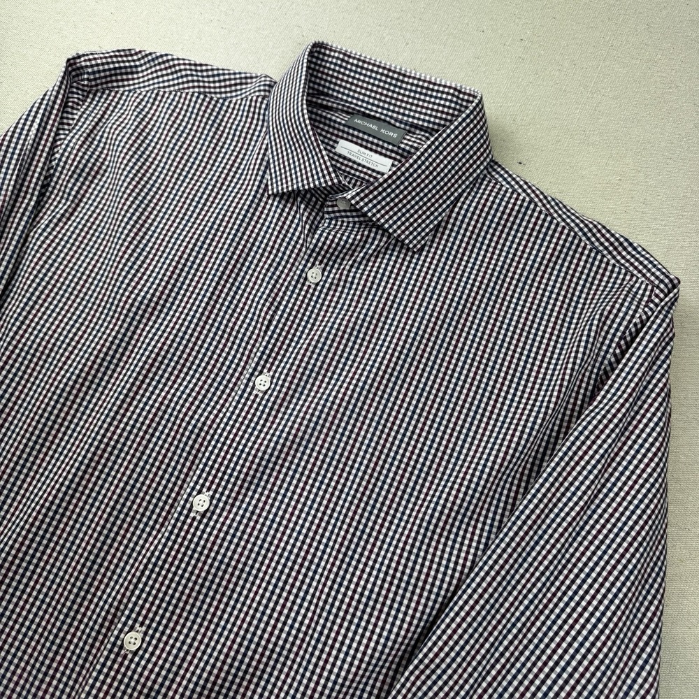 Michael Kors Slim Fit Stretch Dress Shirt Mens XL 17.5 34/35 Check Button Up